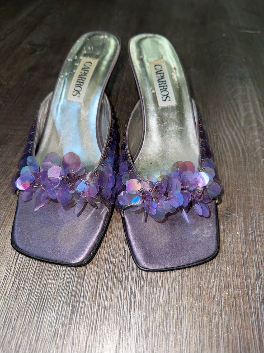 Caparros Iridescent Purple Sequin Floral Slide Mules